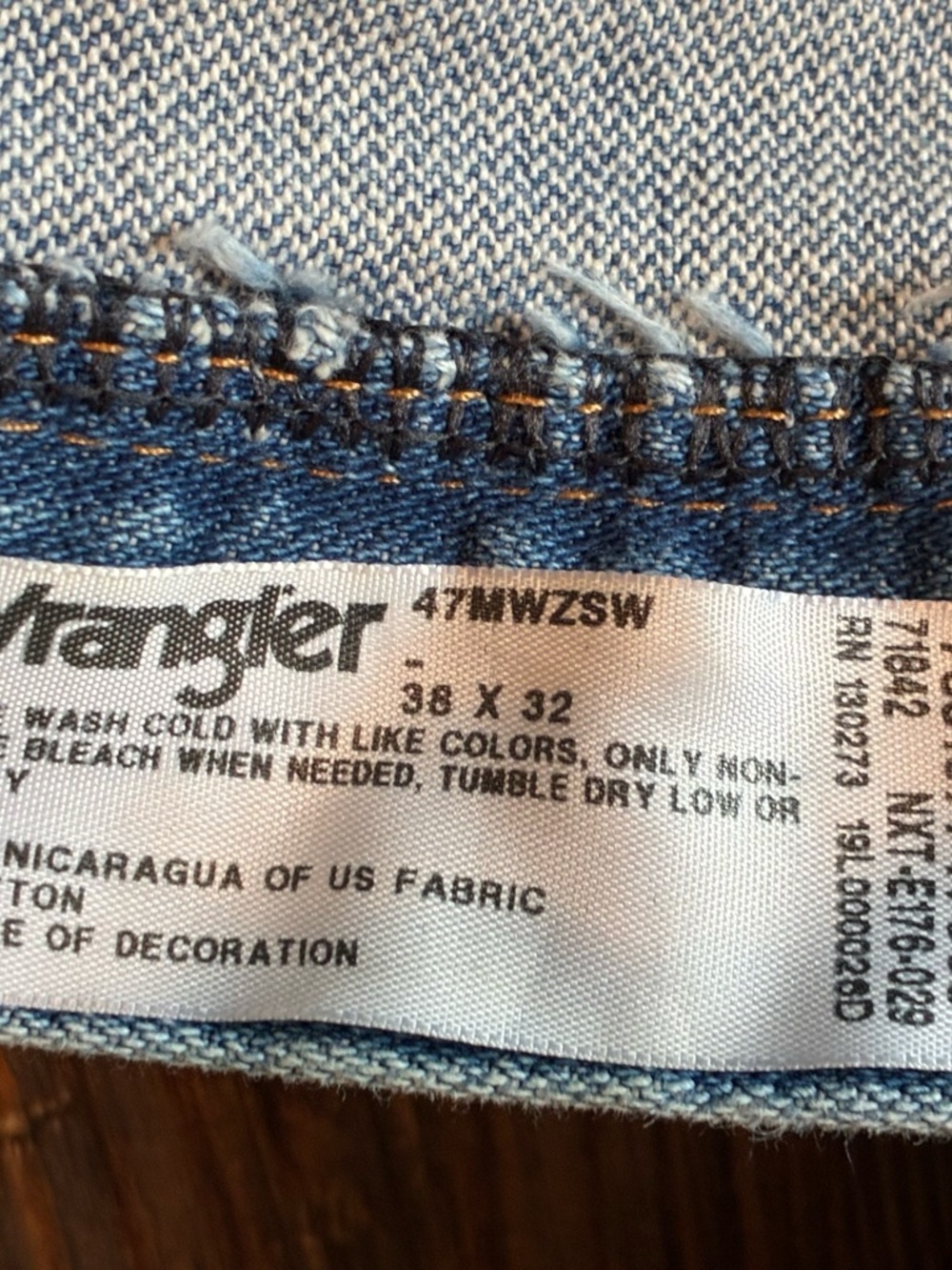 Wrangler 47MWZ Regular Fit Jeans 38x32 Vintage Fade Western Cowboy Denim USA - Picture 11 of 14